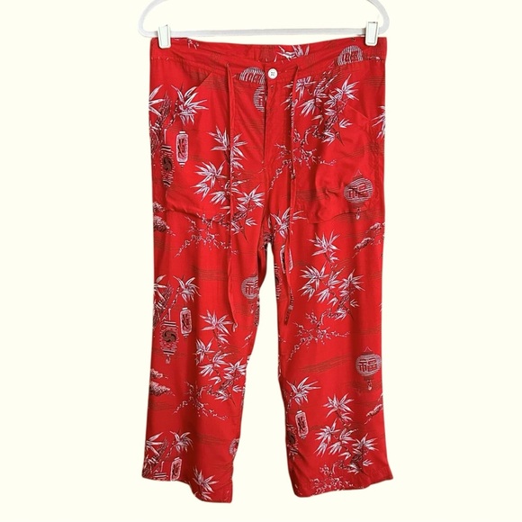 Vintage LUCKY BRAND Lucky Beach Red Hula Lounge Pants – Tropical Bamboo Print L - Picture 13 of 13